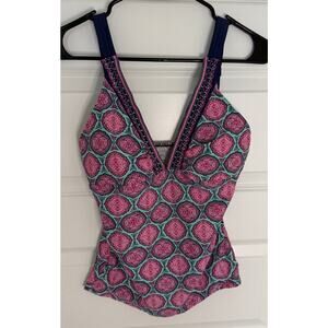 Cabanalife Pink Blue Medallion Print Swimsuit Tankini Top Size Small Made in USA